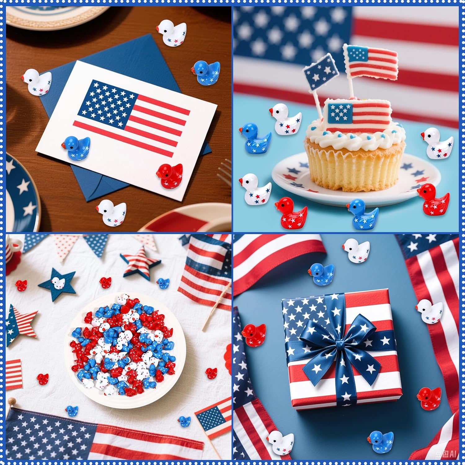 JUNEBRUSHS 120 Pcs Patriotic Ducks Mini Resin Ducks Figures 4th of July Decor Red White Blue Mini Resin Ducks for 4th of July Vase Filler Gifts Tabletop Micro Landscape Party Home Decorations