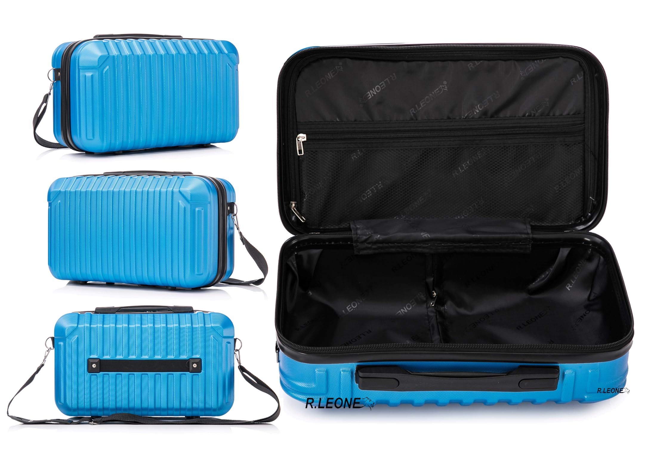 R.Leone Valigia Ryanair 55x40x20 cm+ 40x20x25 cm Set 2 Pezzi Trolley Bagaglio a mano 4 Ruote e Beauty Case in ABS 2208 (Giallo, Set 2 Pezzi S+XS)