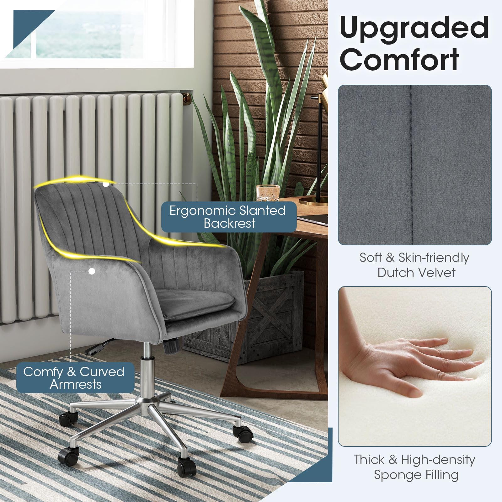 Rolling Office Chair Home Office Chair Ergonomic Desk Chair PU Leather
