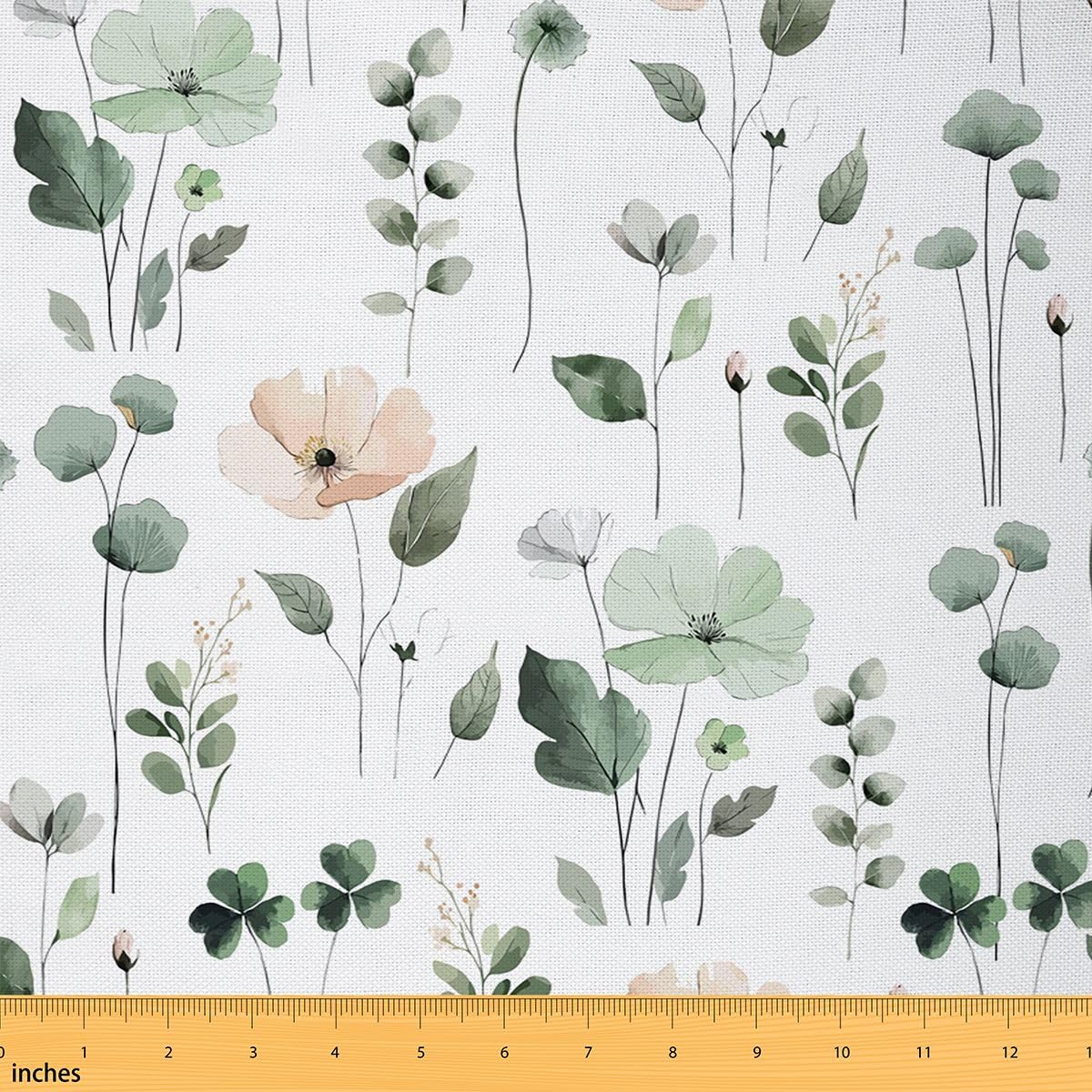 Loussiesd Tissu 276x150cm Aquarelle Floral Tissus au Metre Sage Vert Beige Fleur Tissus pour couture Moderne Textiles Tissu Blanc pour Ameublement Accessoires et Projets