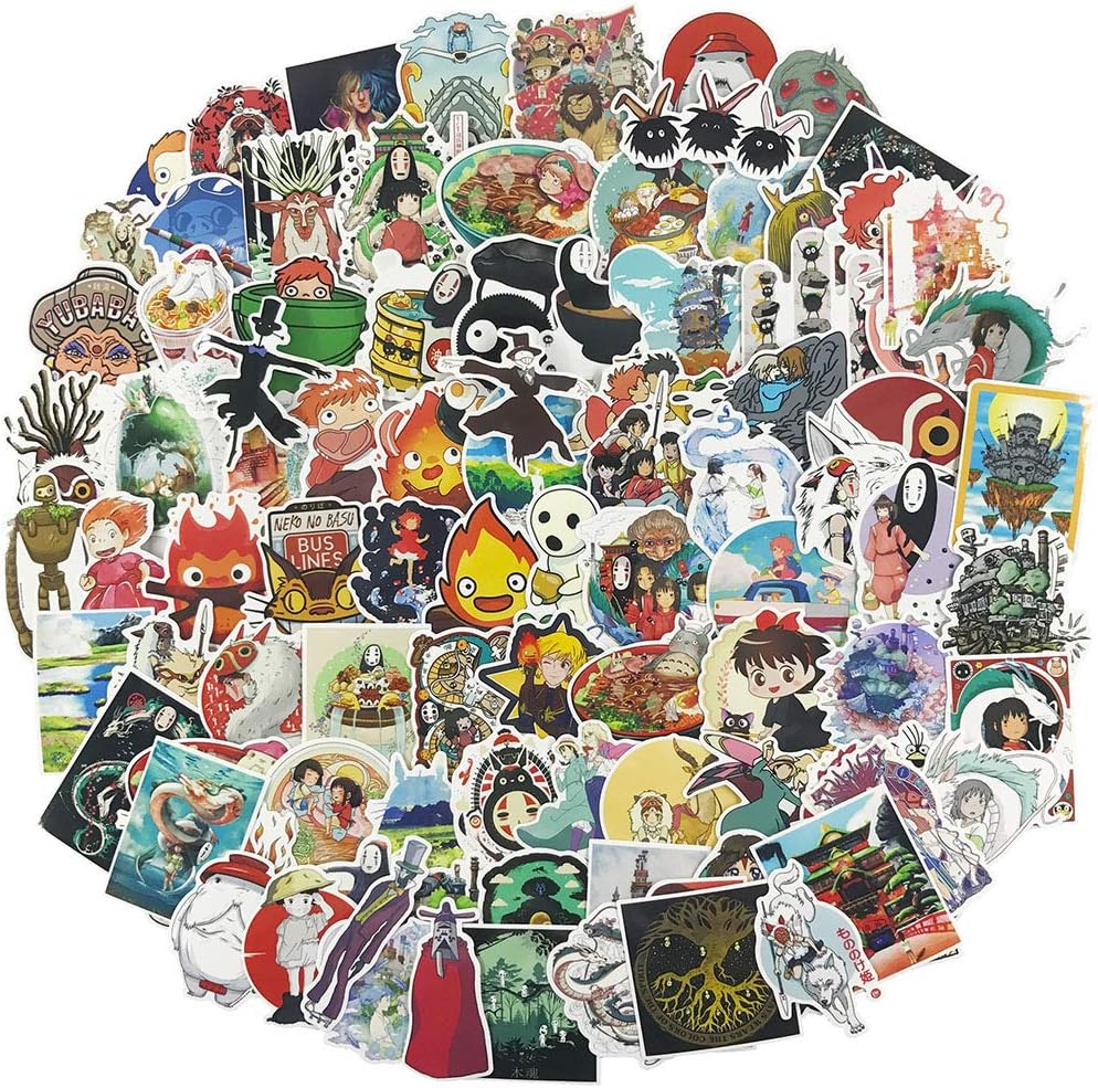 Miyazaki Hayao Anime Laptop Stickers 100pcs Pack Teen/Kids Vinyl Skateboard Water Bottle Computer Travel Case Guitar Snowboard Luggage Car Bike Phone Graffiti Decal