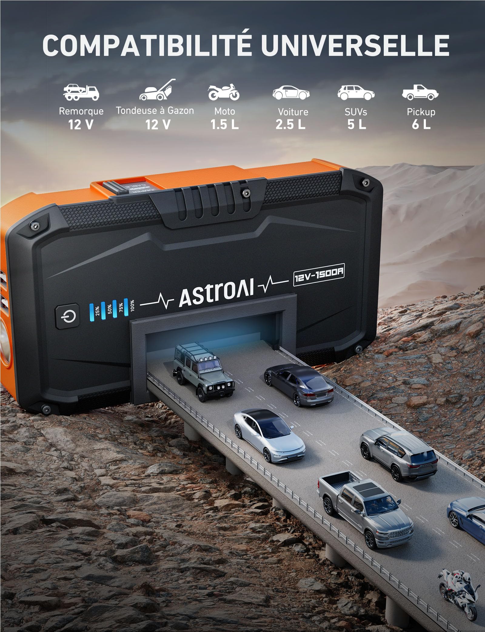 AstroAI B8 Booster Batterie Voiture, Démarreur Batterie Voiture Portable 12 V (pour 5,5 L Diesel ou 7,0 L Essence), avec Protection Intelligente et Lumière LED pour Moto，S8