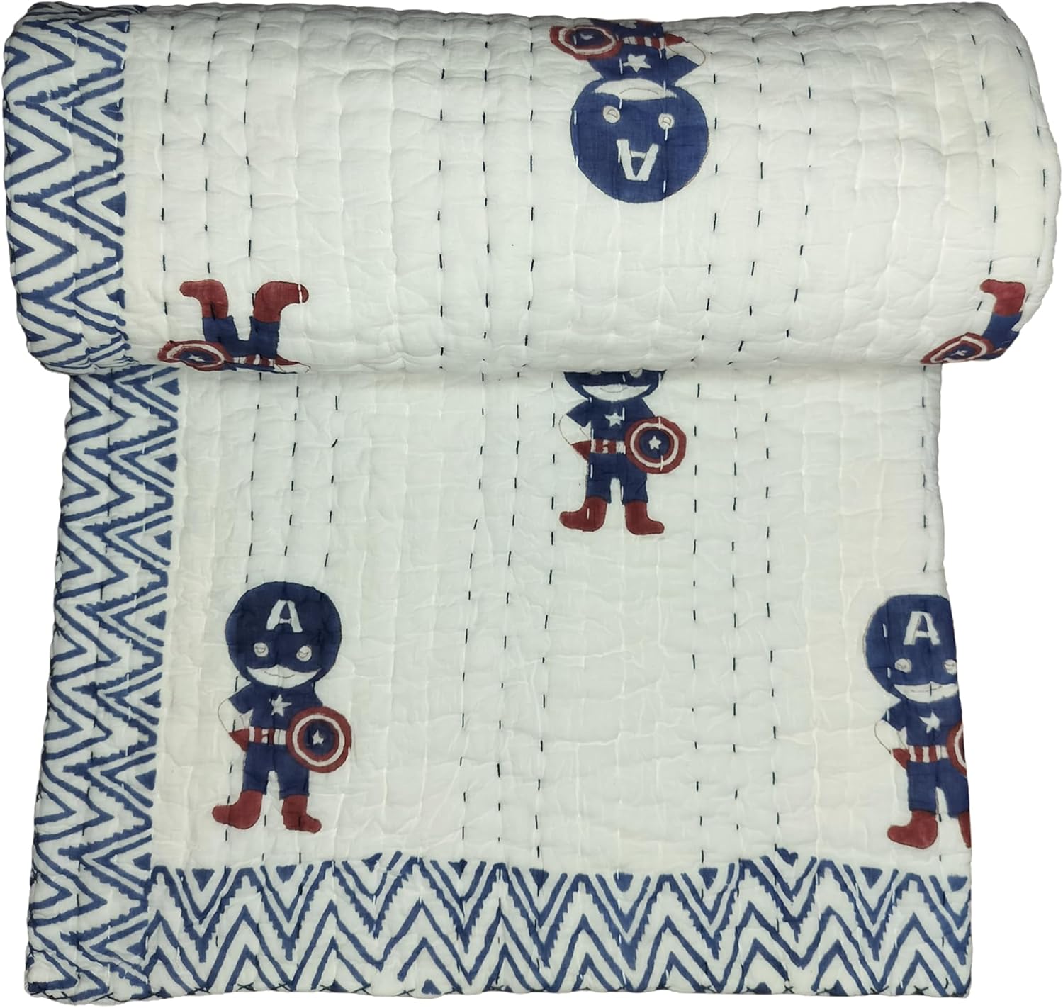 KanthaNtapestryart New Blanket Reversible 100% Cotton Quilt Bed Blanket Soft Warm Throw Sofa Couch Toddler Kids Cartoon Travel