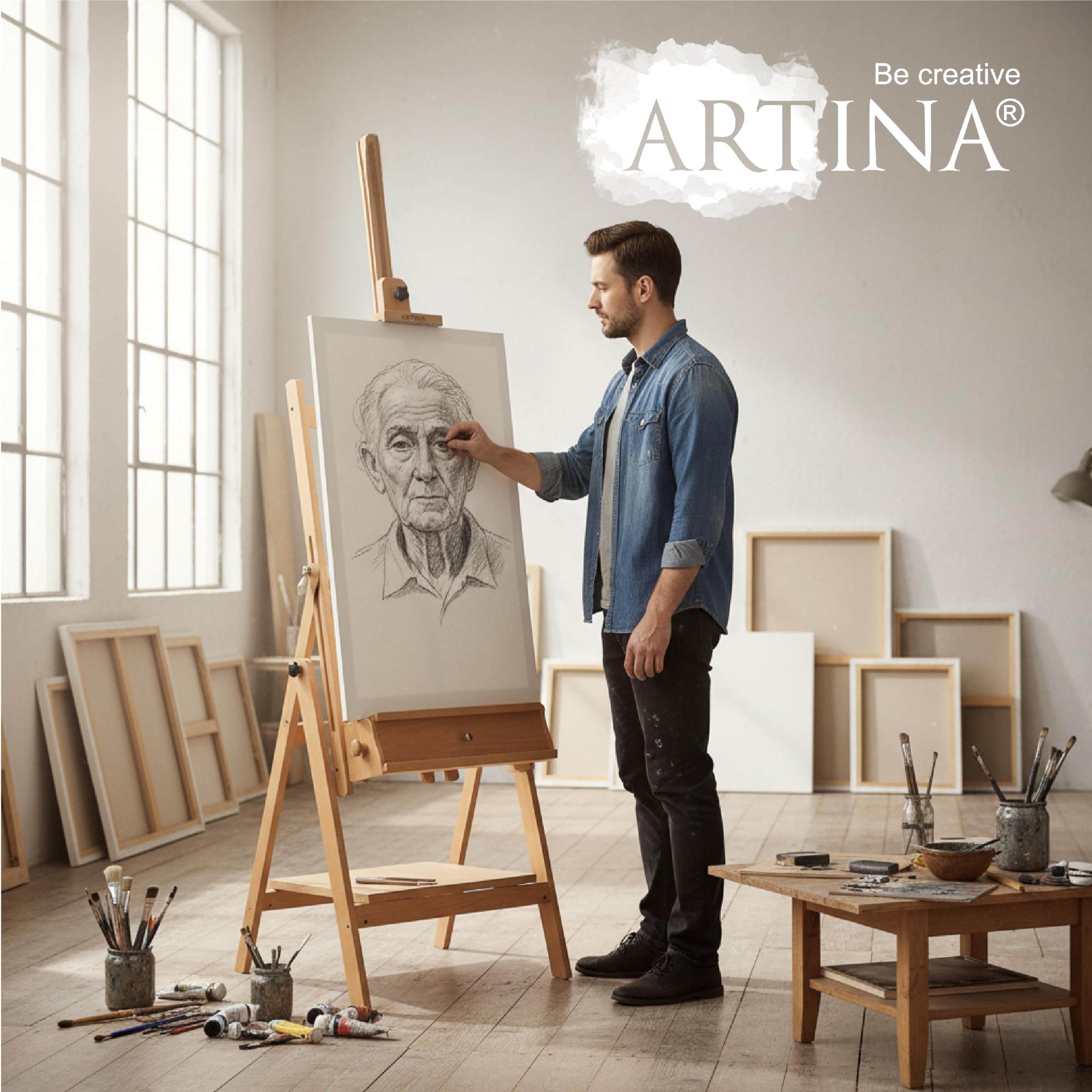 Artina Cavalletto per Pittura Professionale Napoli - cavalletto da Campagna e da Studio per dipingere o disegnare - Legno massello di faggio - Stabile e Robusto - per artisti o amatori
