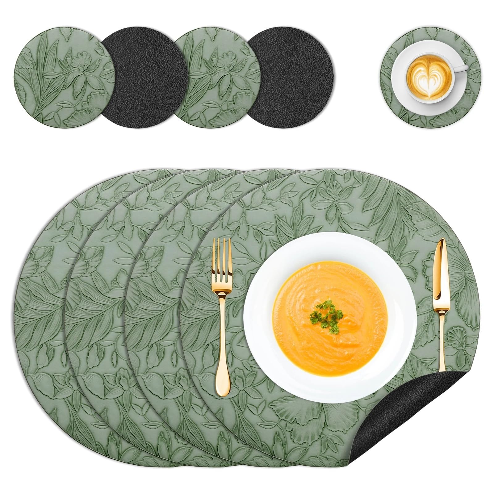 Sets de table ronds en cuir imperméables et antidérapants contre les taches