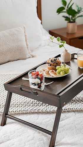 Miniatura 6 de ROSSIE HOME Bandeja grande de madera de bambú, bandeja de regazo, escritorio de regazo con soporte para teléfono, se adapta a portátiles de hasta