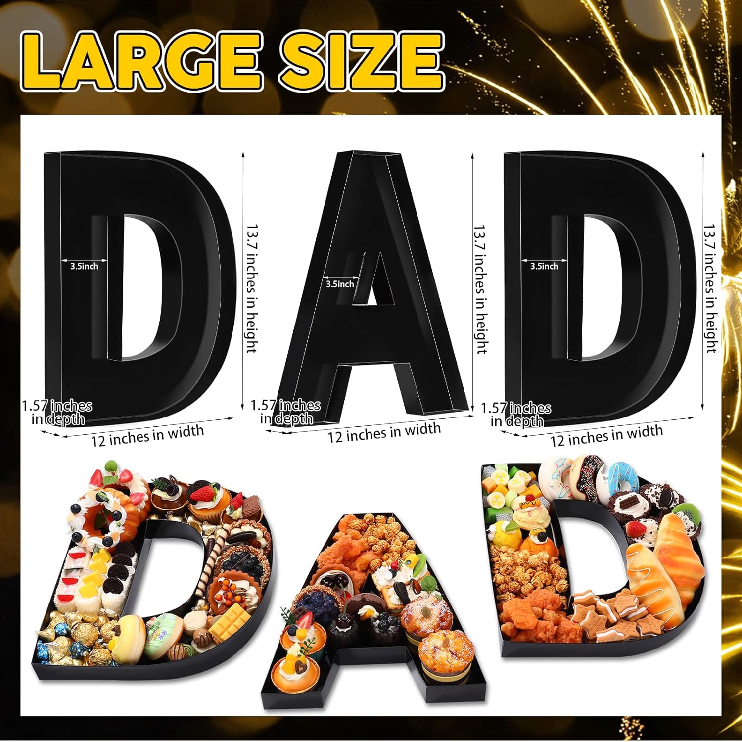 Mifoci 13.7" Dad Plastic Letter Set for Charcuterie Father's Day Party Birthday Gift and Anniversary Black Fillable Box Mache Chocolate Candy