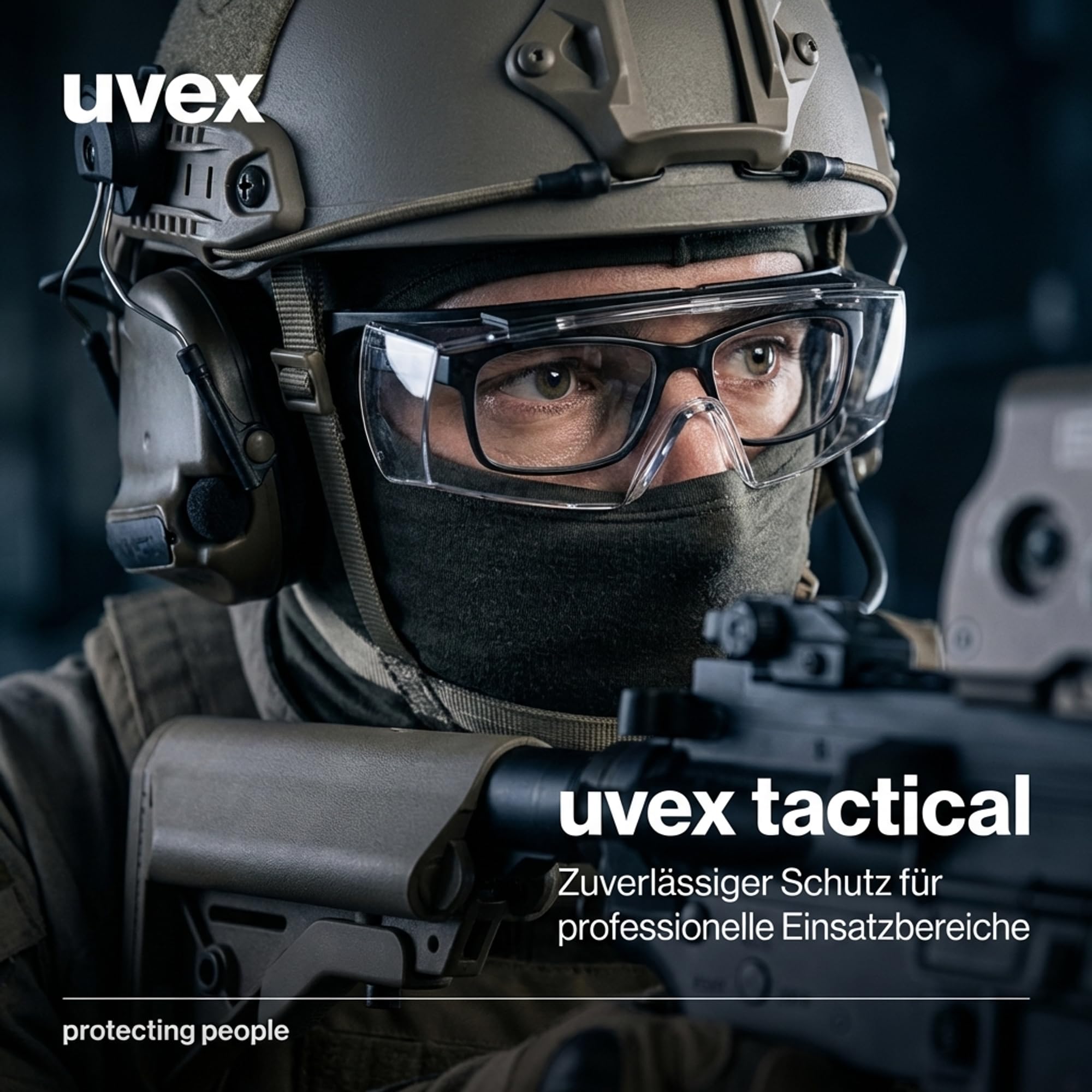 Uvex Super f STANAG 2920/4296 Lunettes de protection OTG pour porteurs de lunettes, anti-buée et anti-rayures, champ de vision clair pour les tirs et l'entraînement, avec étui et accessoires