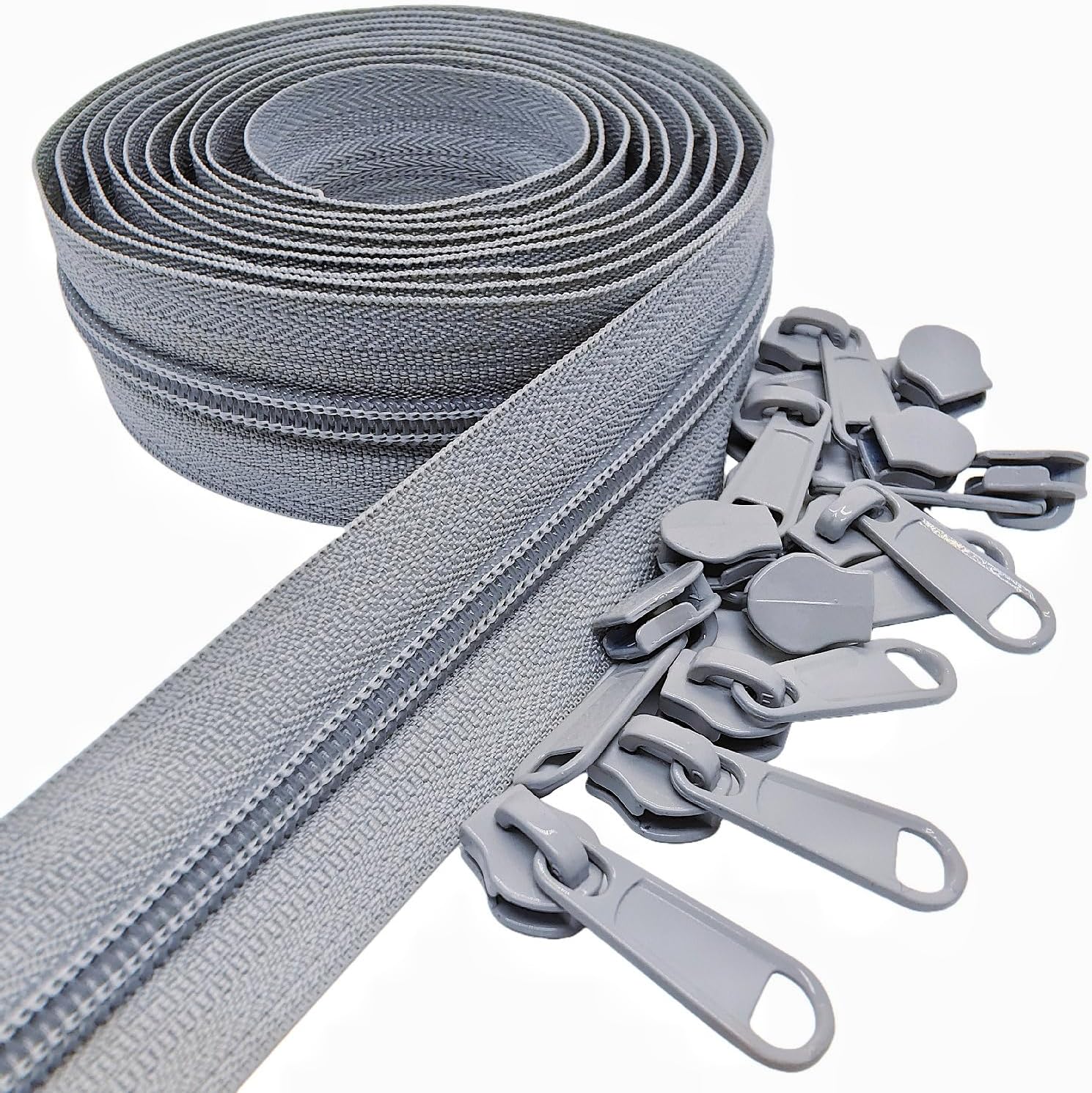MebuZip #5 Nylon Coil Zippers by The Yard Bulk Zipper Roll Zipper Tape 10 Yards with 25pcs Pulls for Sewing Tailor DIY Craft Bags Pillows (Beige 10Yards)
