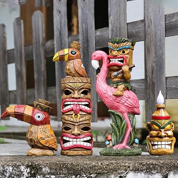 Tiki Statues Outdoor-Solar Tiki Statue 4Pcs Combination-Tiki Bar Decor Light Lawn Yard Garden Decoration Gift