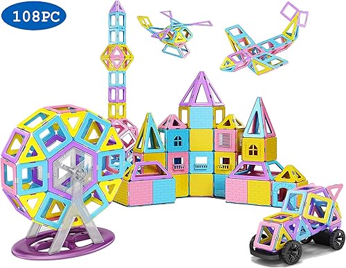 Miniatura 2 de dreambuilderToy 108 piezas de azulejos magnéticos bloques de construcción magnéticos troncos de construcción STEM para niñas y niños regalo de