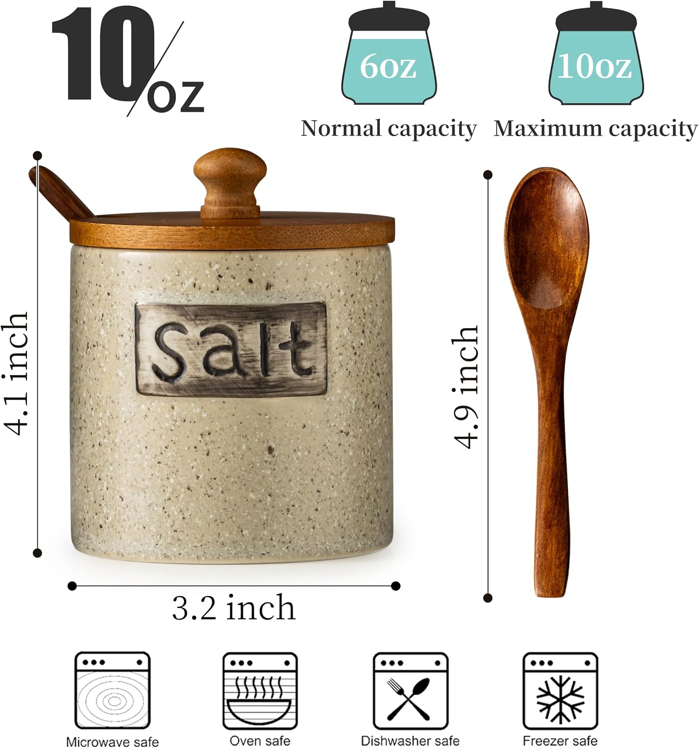 LYEOBOH Salt Cellar with Lid and Spoon, Salt Container for Kitchen Counter image 3