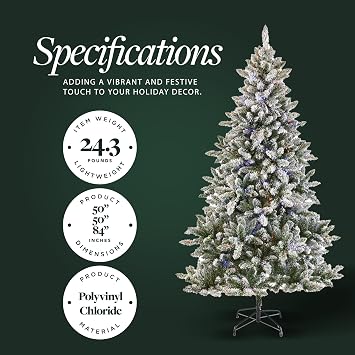 NOMA Cypress 7 Foot Pre-Lit LED Flocked Christmas Tree Holiday Decor with 350 Warm White and Multi-Color LED Lights