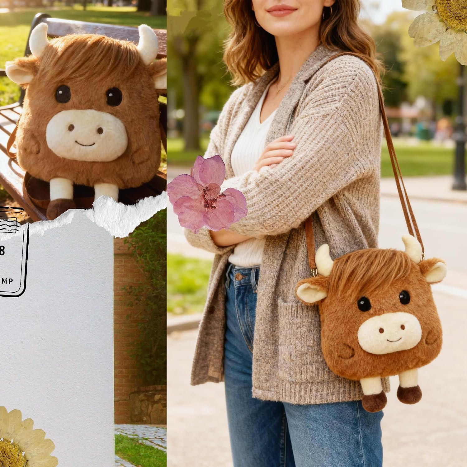 8in/20cm Animal Plush Purse, Plush Shoulder Bag with Adjustable Strap,Collectible Gift for animal lovers