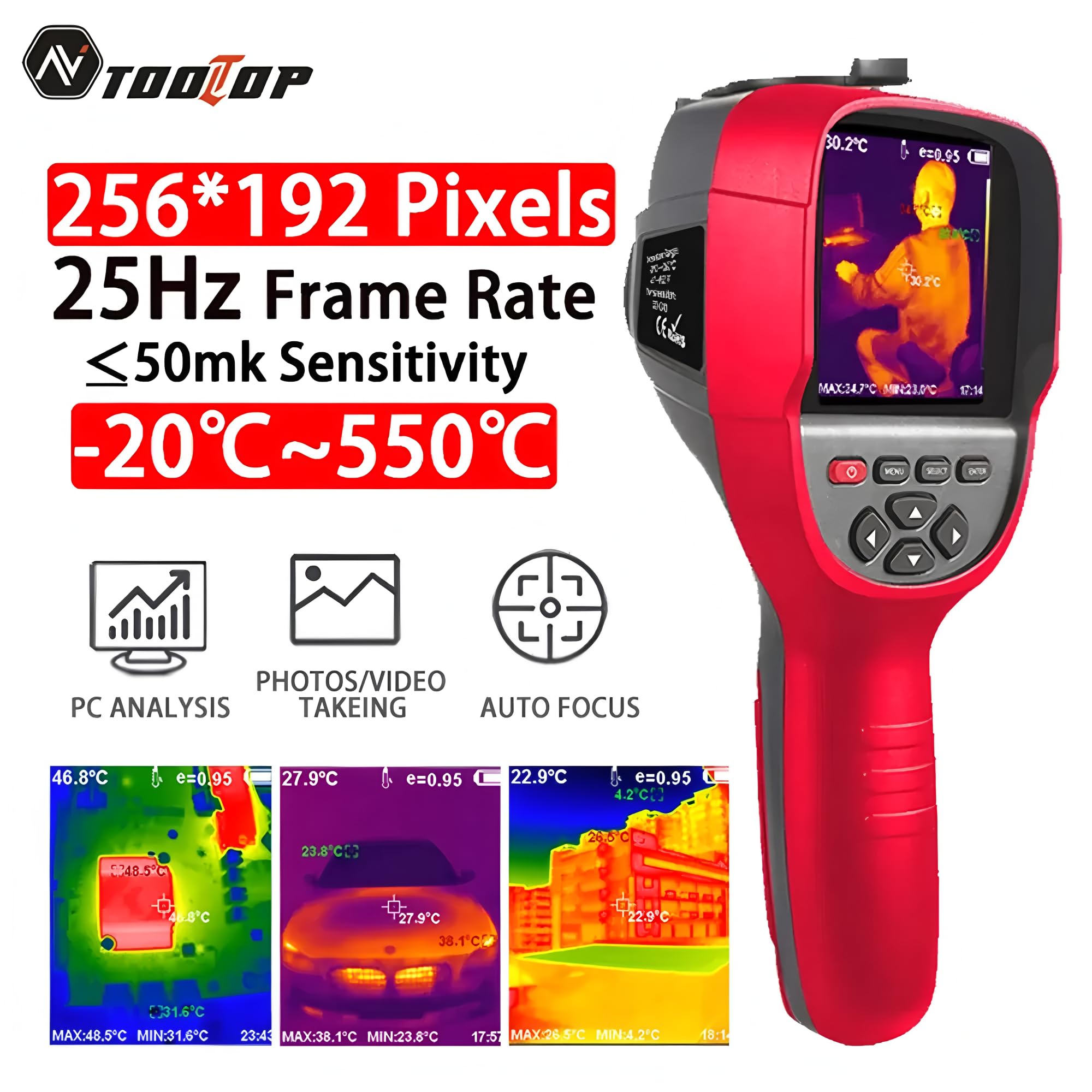 TOOLTOP ET692C Professional Thermal Imaging Camera 256 * 192 Handheld Thermal Imager 25hz -20~550°C for Pipeline Heating Leak Automotive Inspect