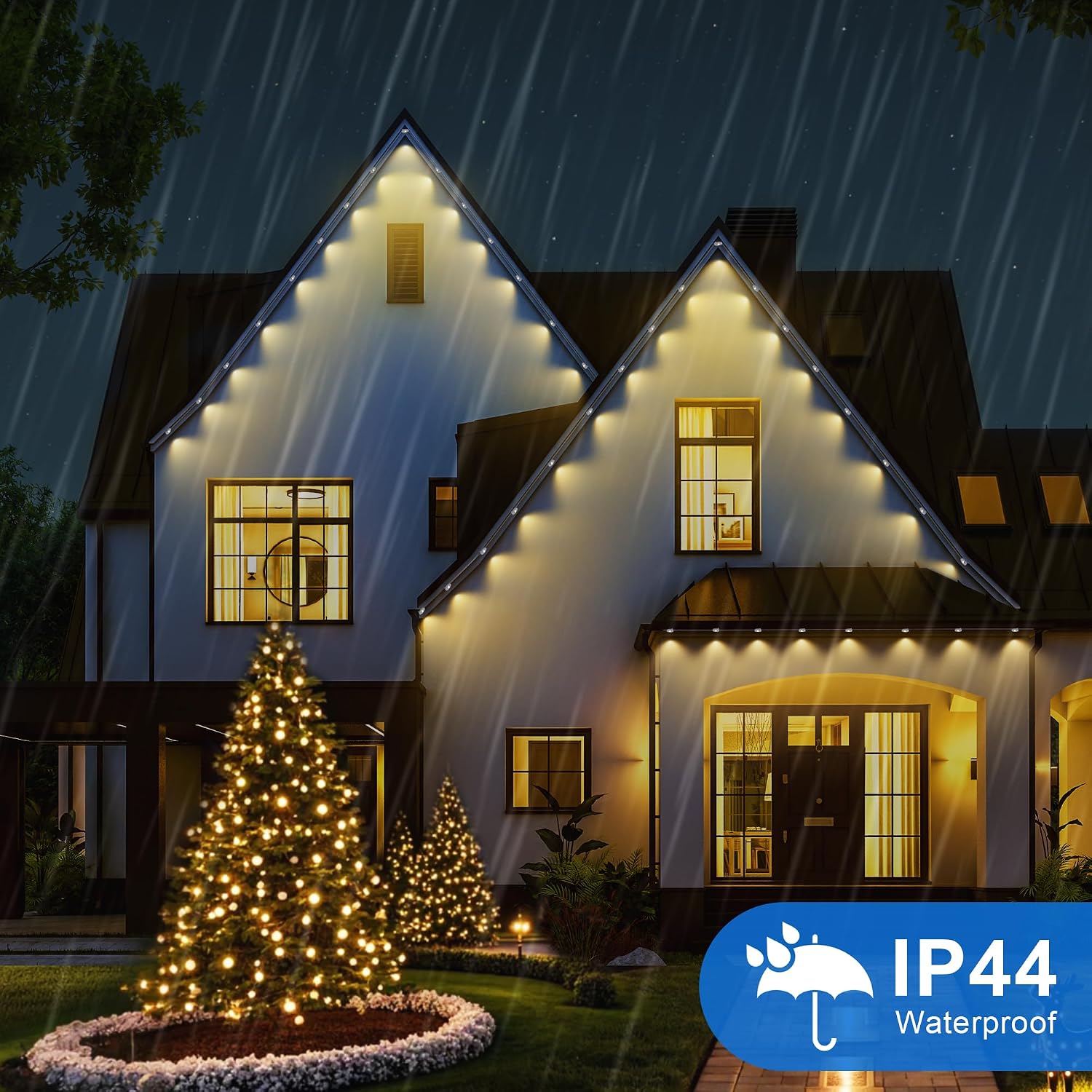 MERRIMAX M Permanent Christmas Outdoor Lights,50ft 36LED Eaves Lights with Remote,8 Modes Waterproof Outdoor Eave Connectable Christmas String Lights for Indoor Party (Warm White)