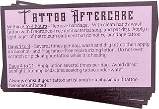 100 Pink Tattoo Aftercare Instruction Cards (3.5” X 2” inches) Pink Tattoo Aftercare Cards