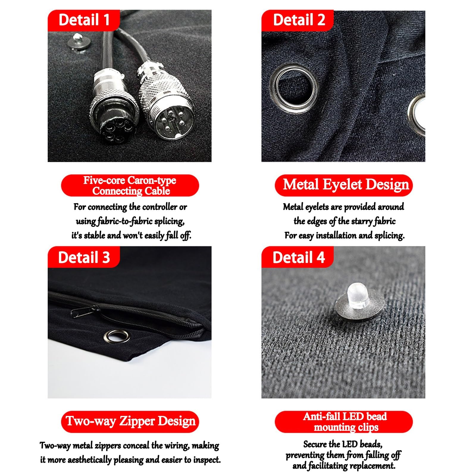 Zasłona gwiaździsta LED biała niebieska, sufit gwiaździste niebo, drapowane składane, antyciągowe, podwójny obwód w pełni miedziany, 12 W, DMX512 kontroler i pilot zdalnego sterowania, do tła