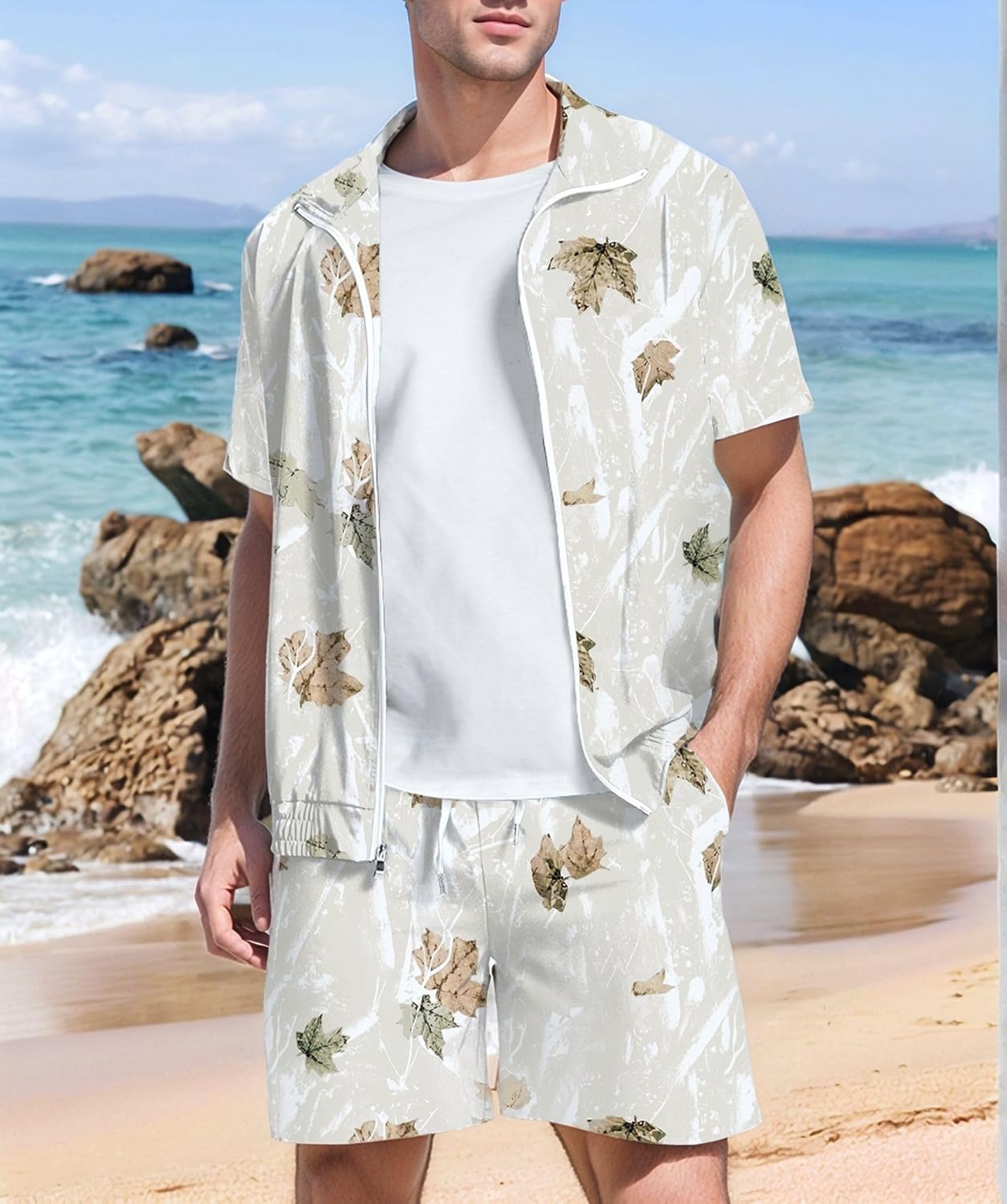 UOUA 80s Outfit for Men 90s Color Block Costumes 2 Piece Retro Short Sleeve Jacket & Shorts Set for Party - Image 4