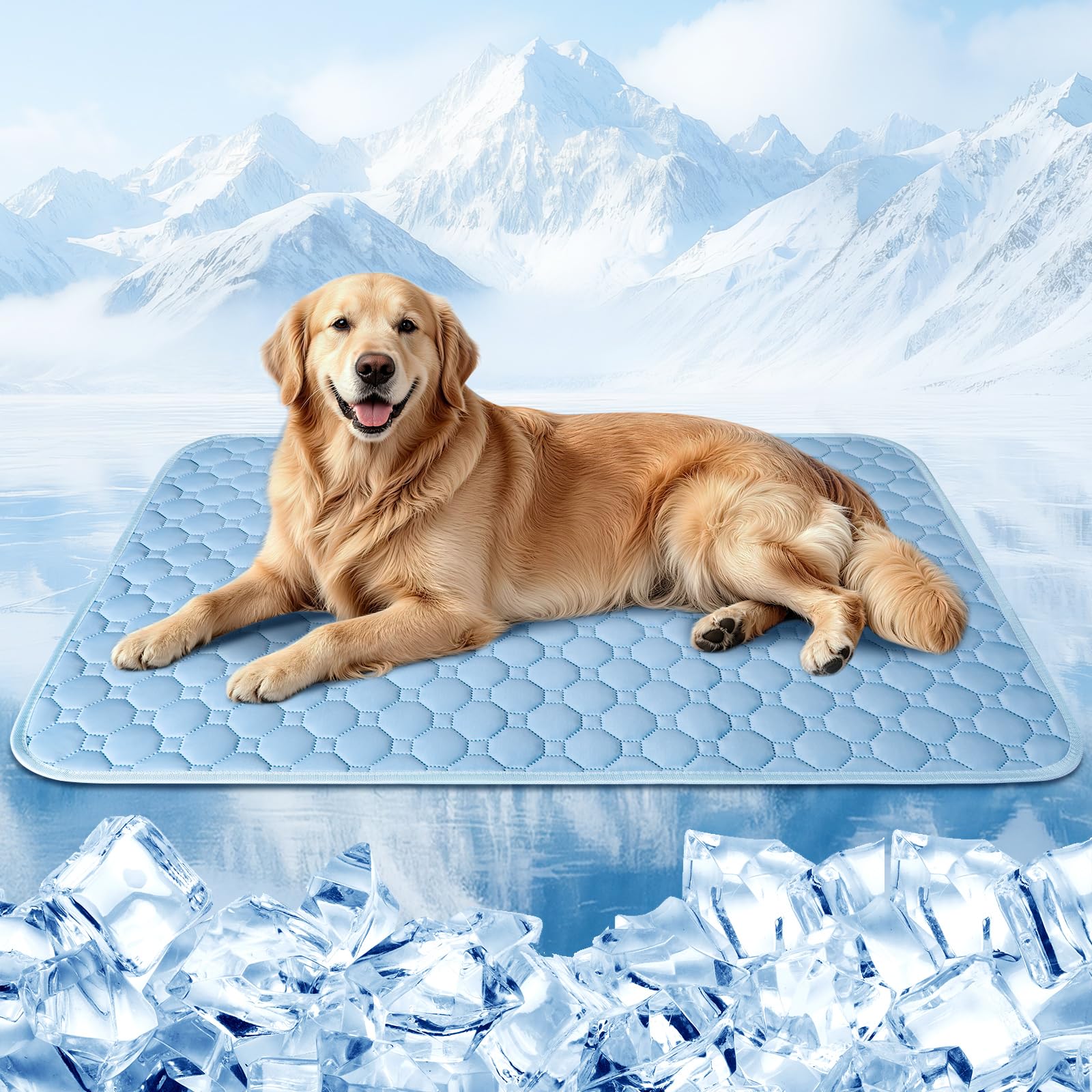 Gimars Dog Cooling Mat with Cool-Touch Ice Silk Fabric, Washable Waterproof Summer Pet Mat for Dogs and Cats, Non-Slip Foldable Pad for Crate Sofa Floor Car,100×70cm