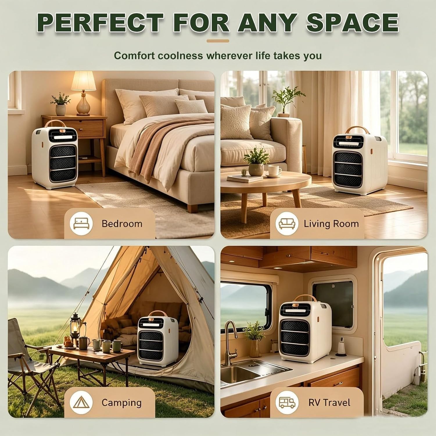 Aire Acondicionado Portátil 3 Velocidades Frio y Calor, Enfriador Rápido Compacto para Camping, Viajes en Coche, Carpa Ligera, Refrigeración Movil para Exterior, OnlyCooling, OnlyCooling