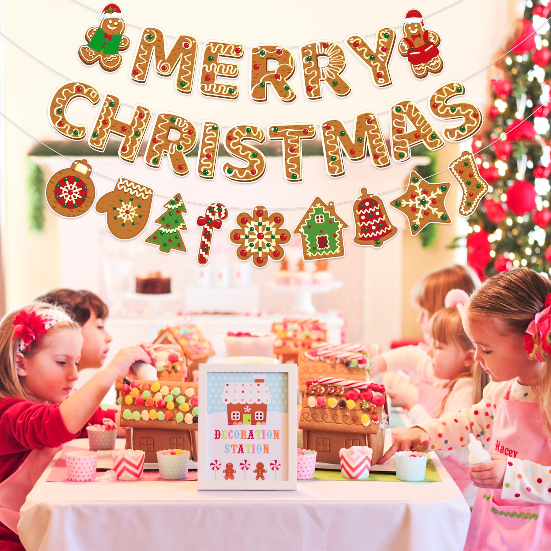 Frohe Weihnachten Banner Mit Lebkuchenmann – Bunte Weihnachtsdekoration Für Die Party, 2 Stück