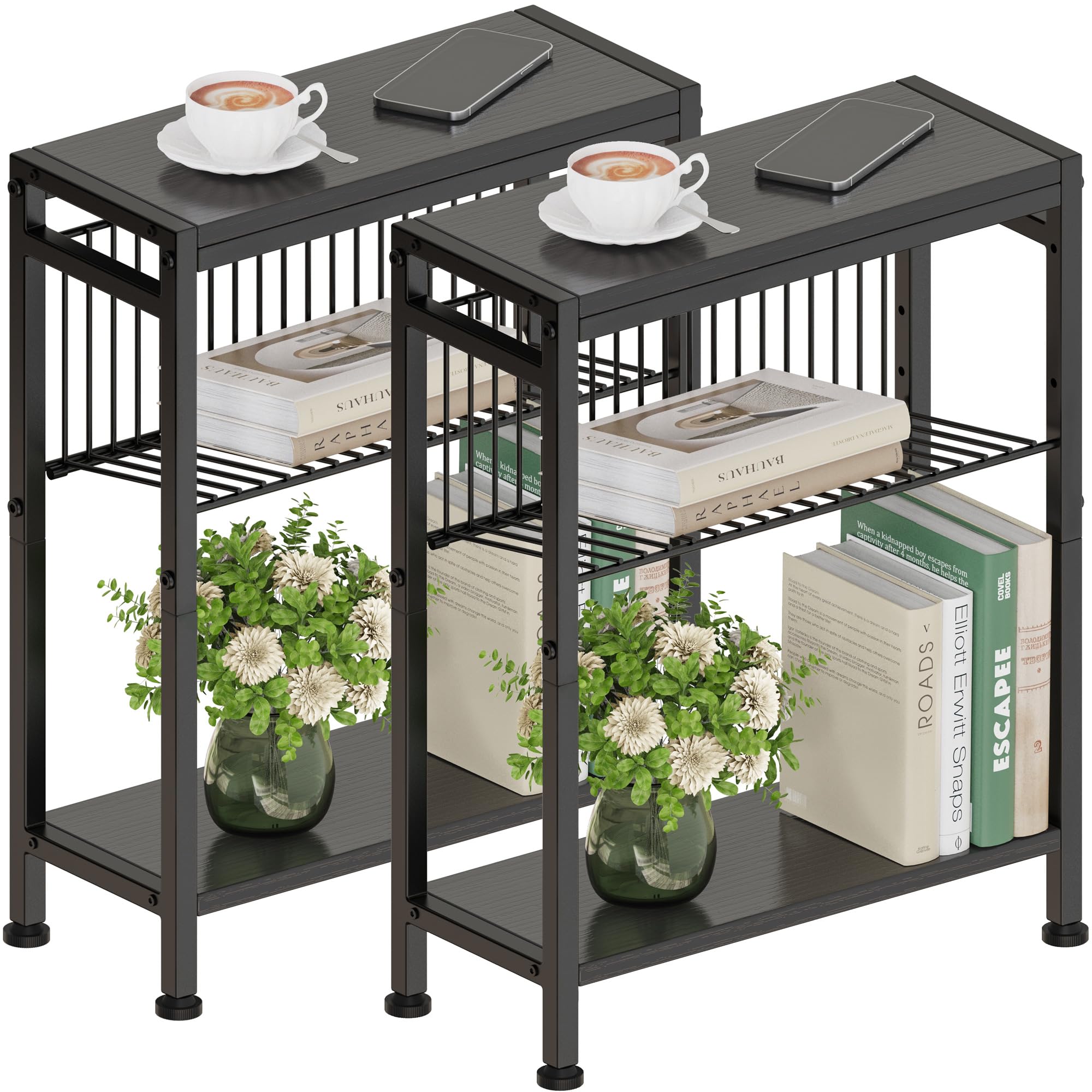 Tavolino laterale stretto, Comodino stretto con spazio di archiviazione tavolino da divano per spazi stretti piccolo tavolo soggiorno camera da letto cucina balcone 18x43x56.5cm