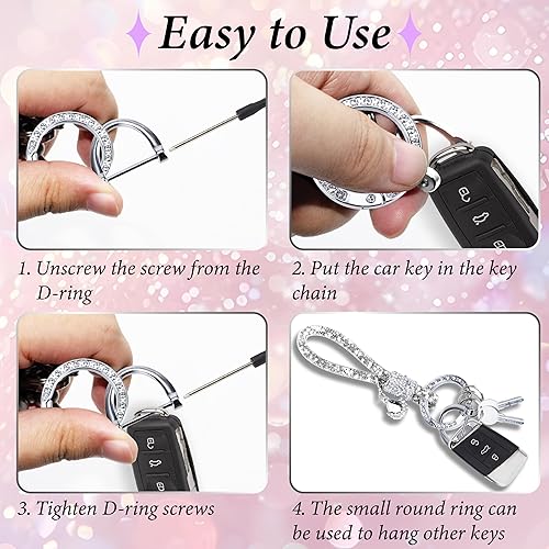 Miniatura 4 de Crystal Bling Car Keychain, Car Key Chain Glitter Key Ring, Rhinestone Keychain Ring Strap