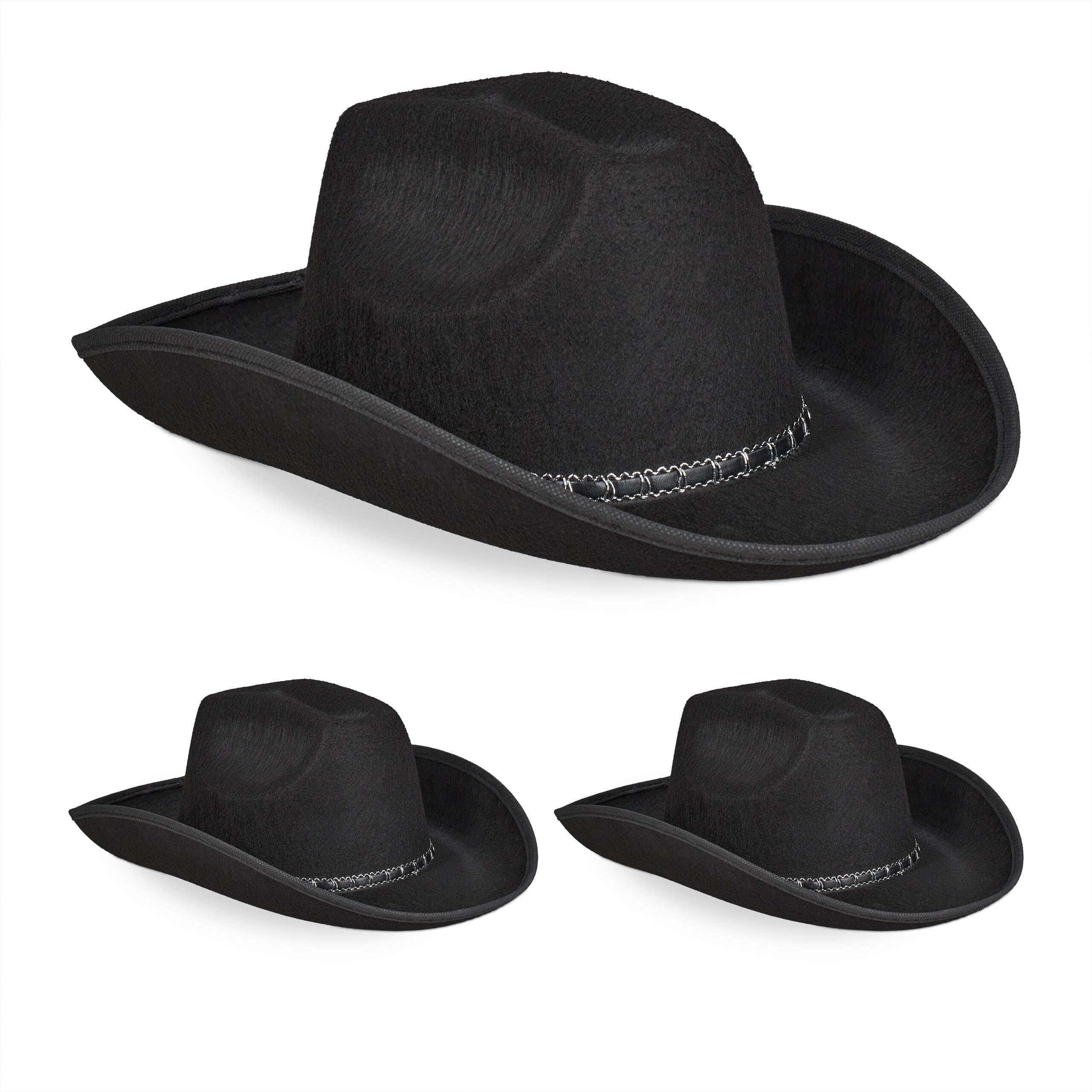 Relaxdays Juego de 3 Sombreros de Vaquero Relaxdays Set de 3 Sombreros Vaqueros, Disfraz Cowboy Halloween, Fieltro, para Adultos, Hombres y Mujeres, Marrón Relaxdays (Pack de 3)