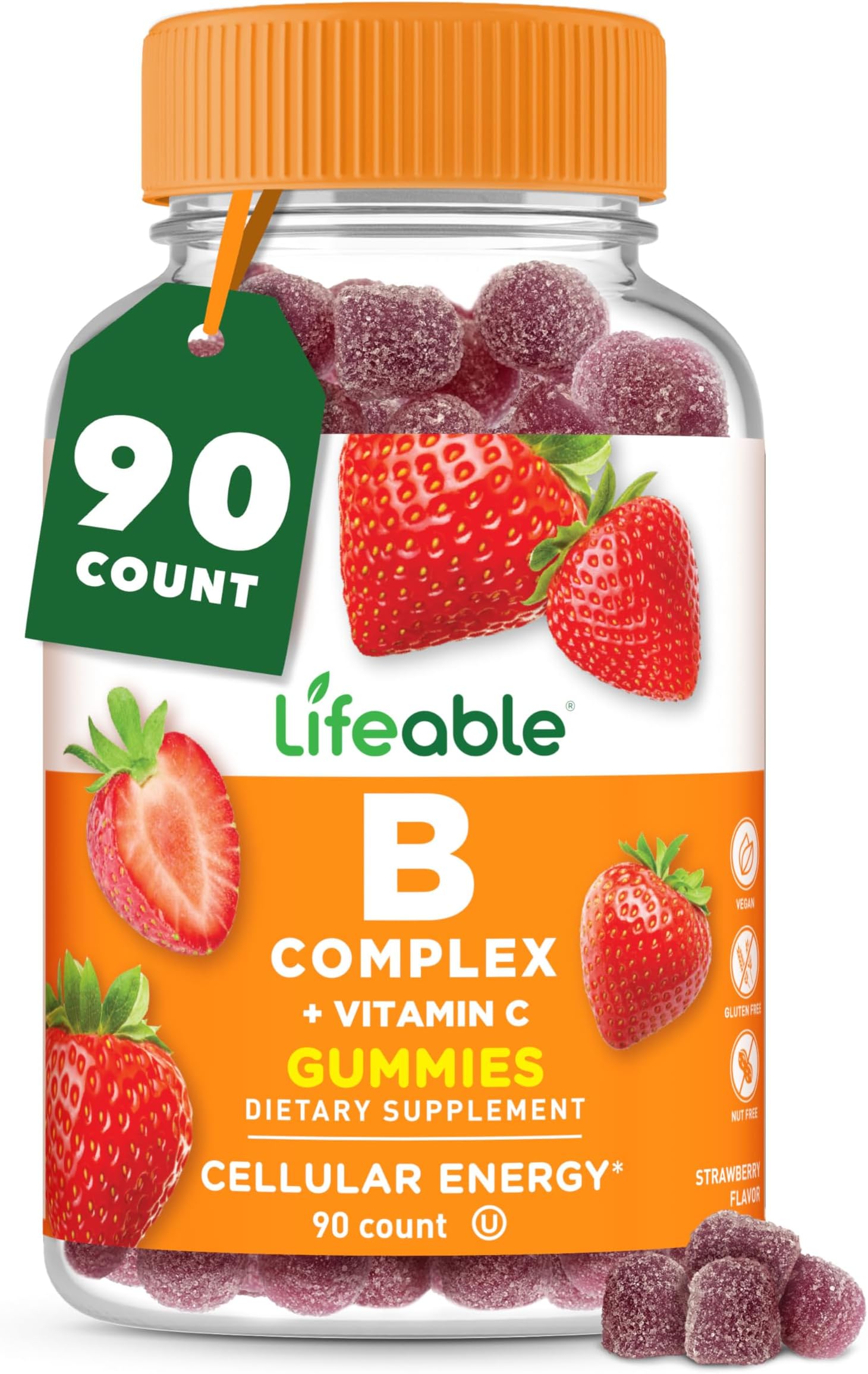 Vitamin B Complex Gummies for Adults | with Vitamin C | Great Tasting Vitamin B Gummies | for Energy and Nerve System | Vegan B Complex Vitamins for Women, Men | 90 Gummies