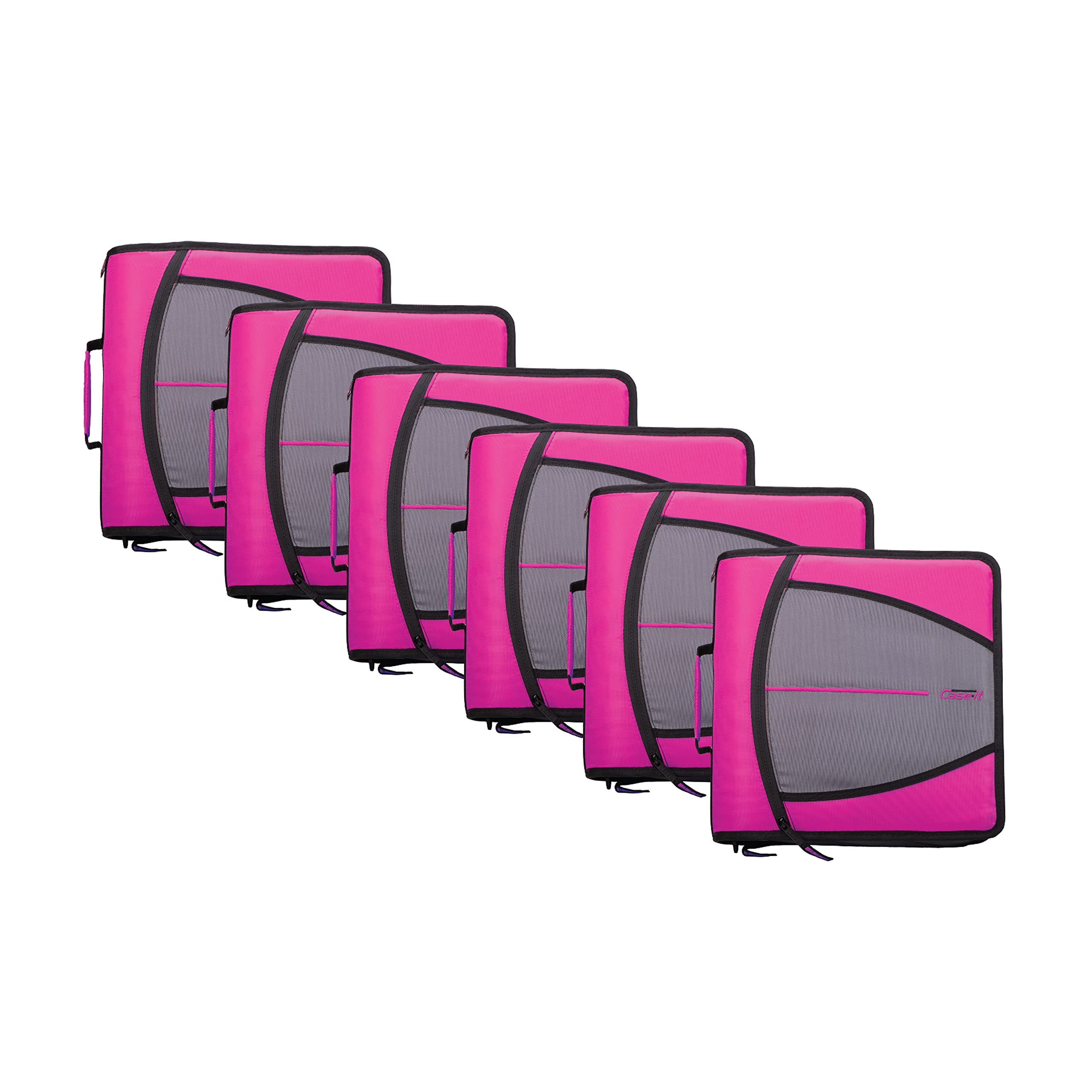 Case-it Mighty Zip Tab School Zipper Binder | 3-Inch O-Rings, 600-Sheet Capacity, 5-Subject Expanding File Folder, Multiple Pockets & Storage Organizer, Shoulder Strap | D-146 Magenta | 6 Pack — image 1