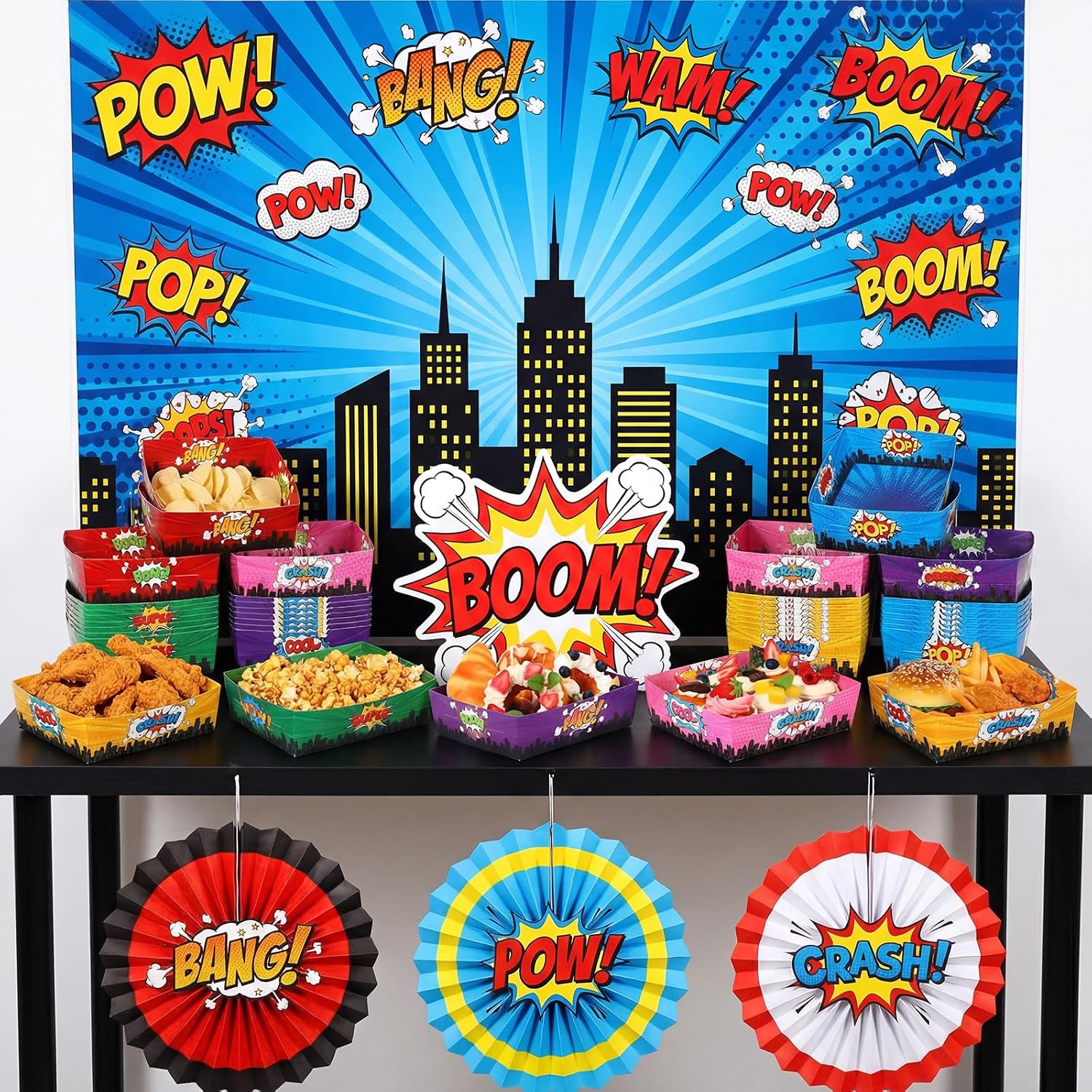 Sliner 48 Pcs Hero Theme Birthday Party Supplies 5Lb Large Food Trays Party Favors Food Boats Snack Paper Trays for Birthday Decorations (Unisex) image 2