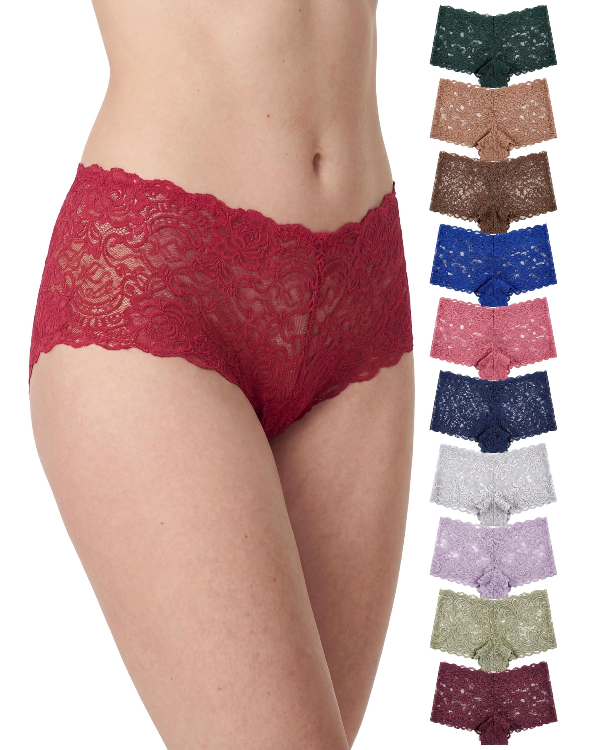 Women's Lace Boyshort Boyleg Panty | Ultra Soft & Stretchy Hollowed Out Lingerie Underwear | Multi Packs