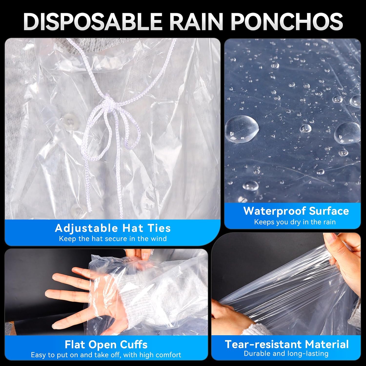 3 Pack Disposable Rain Ponchos And 3 Pairs Of Waterproof Boot Covers,Emergency Clear Ponchos With Hoods for Camping,Hiking,Travel