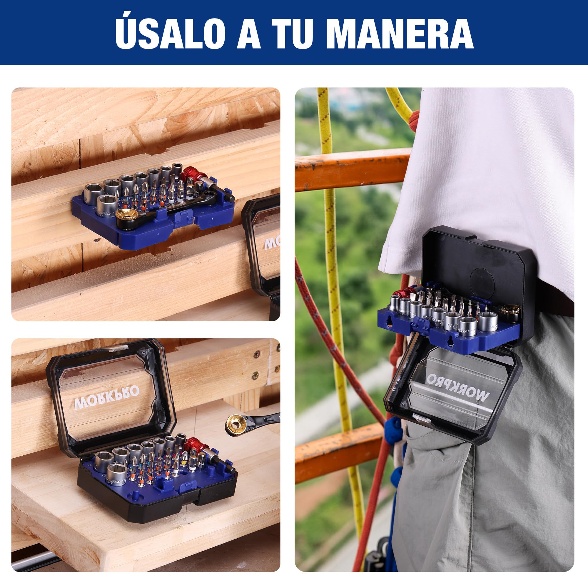 WORKPRO Carraca 1/4 Cr-V con Juego de Llaves de Vaso – Juego de Carraca 34 Piezas con Destornillador Magnético y Adaptador – Herramienta Compacta para Bricolaje y Reparación