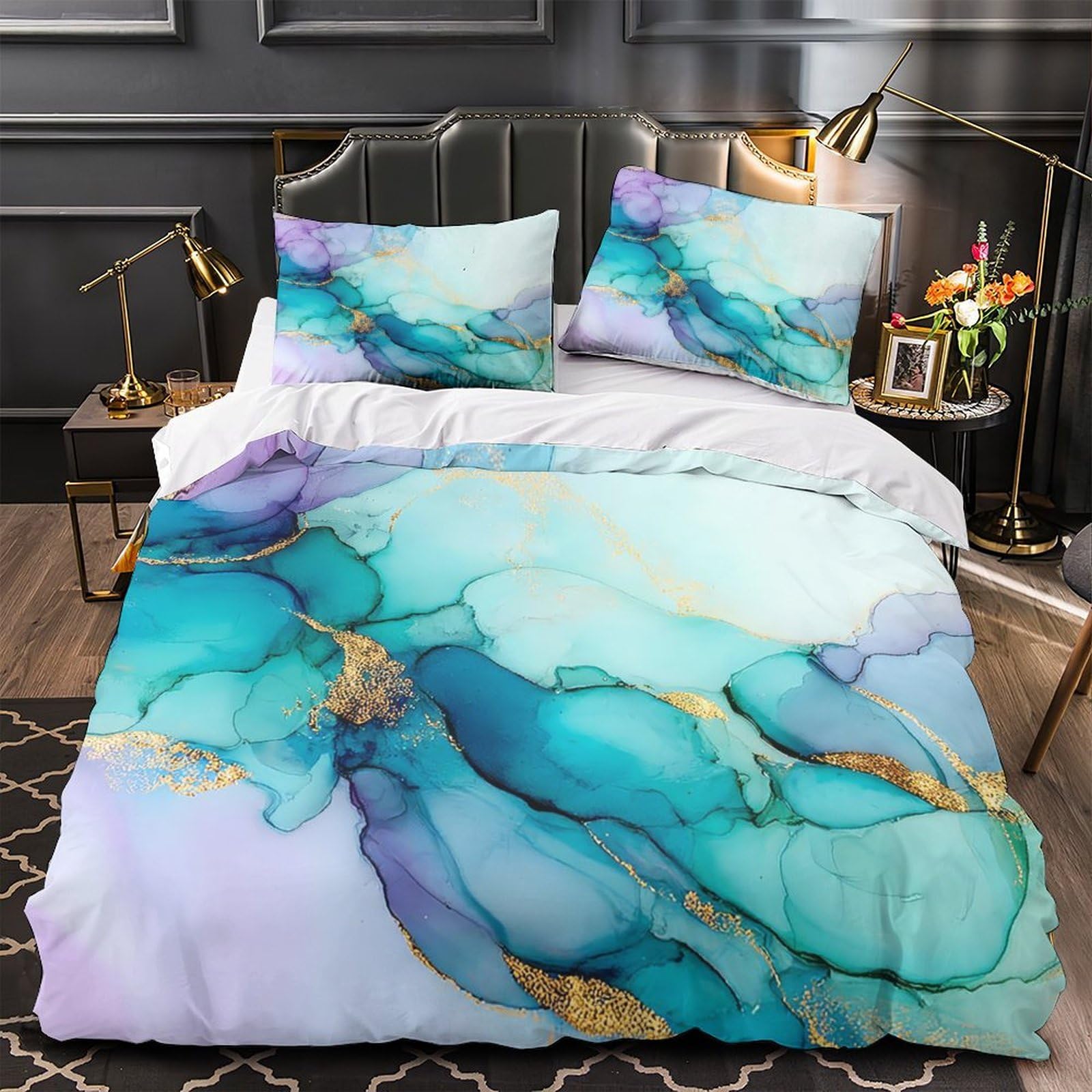 Housse de couette 3D rayures bleues 260x220 cm en microfibre