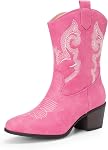 DREAM PAIRS Cowboy Bottes pour femmes Mid Calf Cowgirl Bottes Broderie ronde Toe Western Chunky Bottes à bas talon