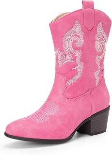 DREAM PAIRS Mid Calf Cowboy Cowgirl Boots for Women | Round Toe Western Boots, Chunky Low Heel, Embroidery Boot, Country Music Festivals Theme Party