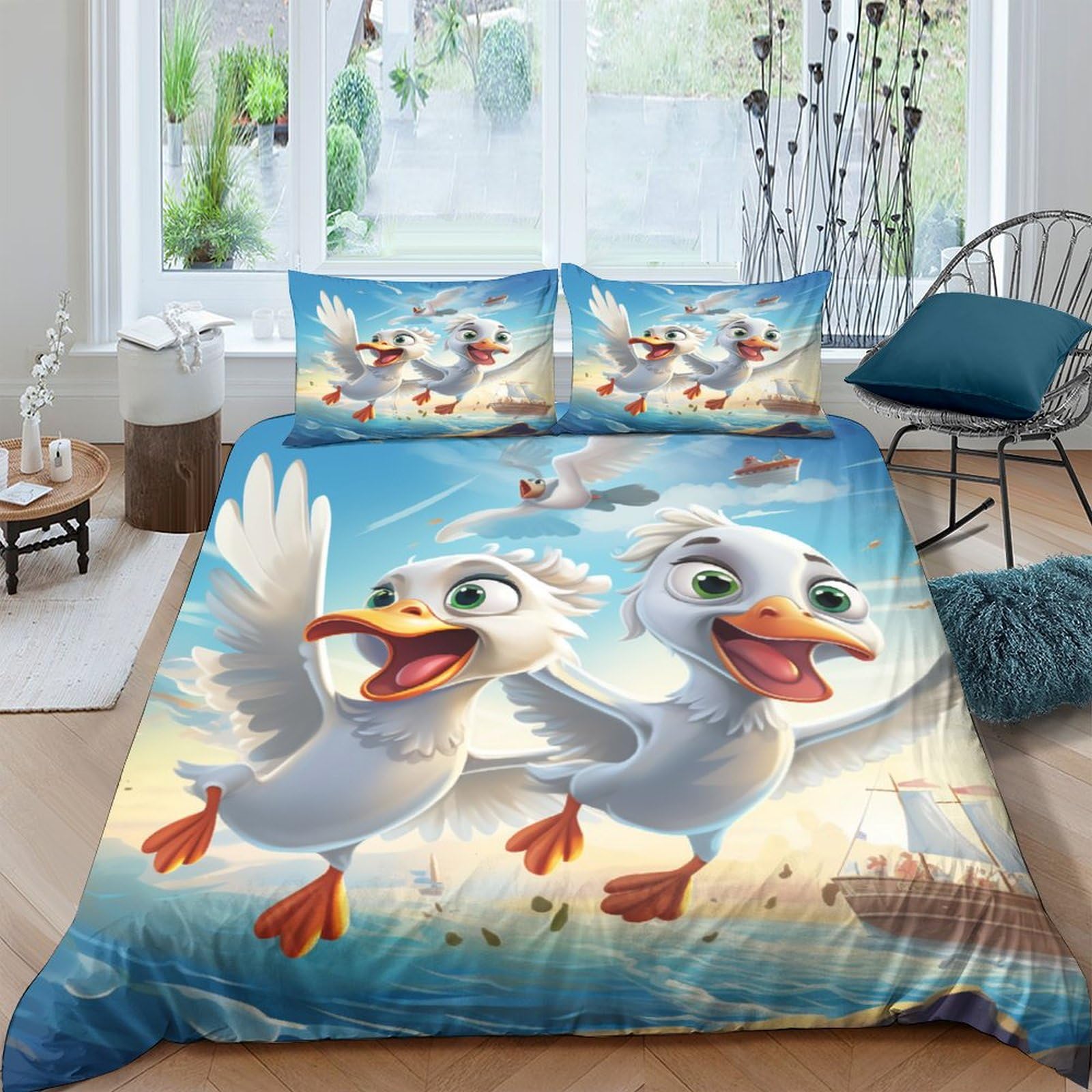 IVYARD Legacy Gulls 3D Printed Duvet Cover Set 3 Pieces Bedspread Soft Easy Care with Zipper Closure，Pillowcases for Teens And Adults King（220x240cm）
