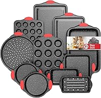 Vista 17 de Juego de 11 Piezas de Moldes Antiadherentes para Hornear, Juegos de Moldes Apilables, Moldes de Horno para Hornear con Asas de Silicona, Incluye