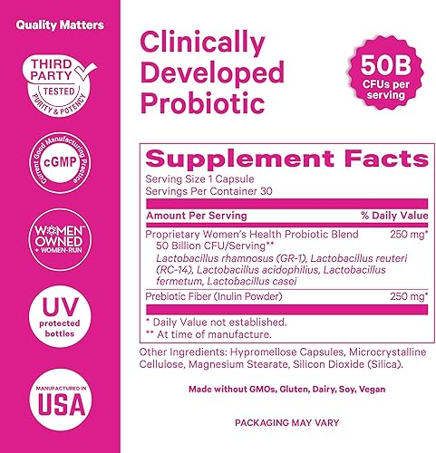 Miniatura 2 de Pink Stork Probióticos femeninos para la salud vaginal  50 mil millones de UFC, equilibrio de pH, tracto urinario, flora intestinal y salud