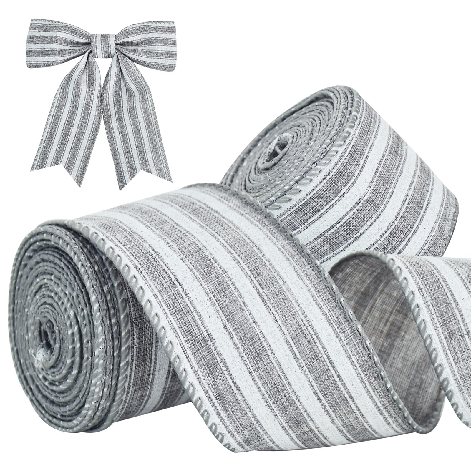 Amazon.com: TONIFUL 2 Rolls-2 Inch Gray Striped Wired Ribbon, Gray and ...