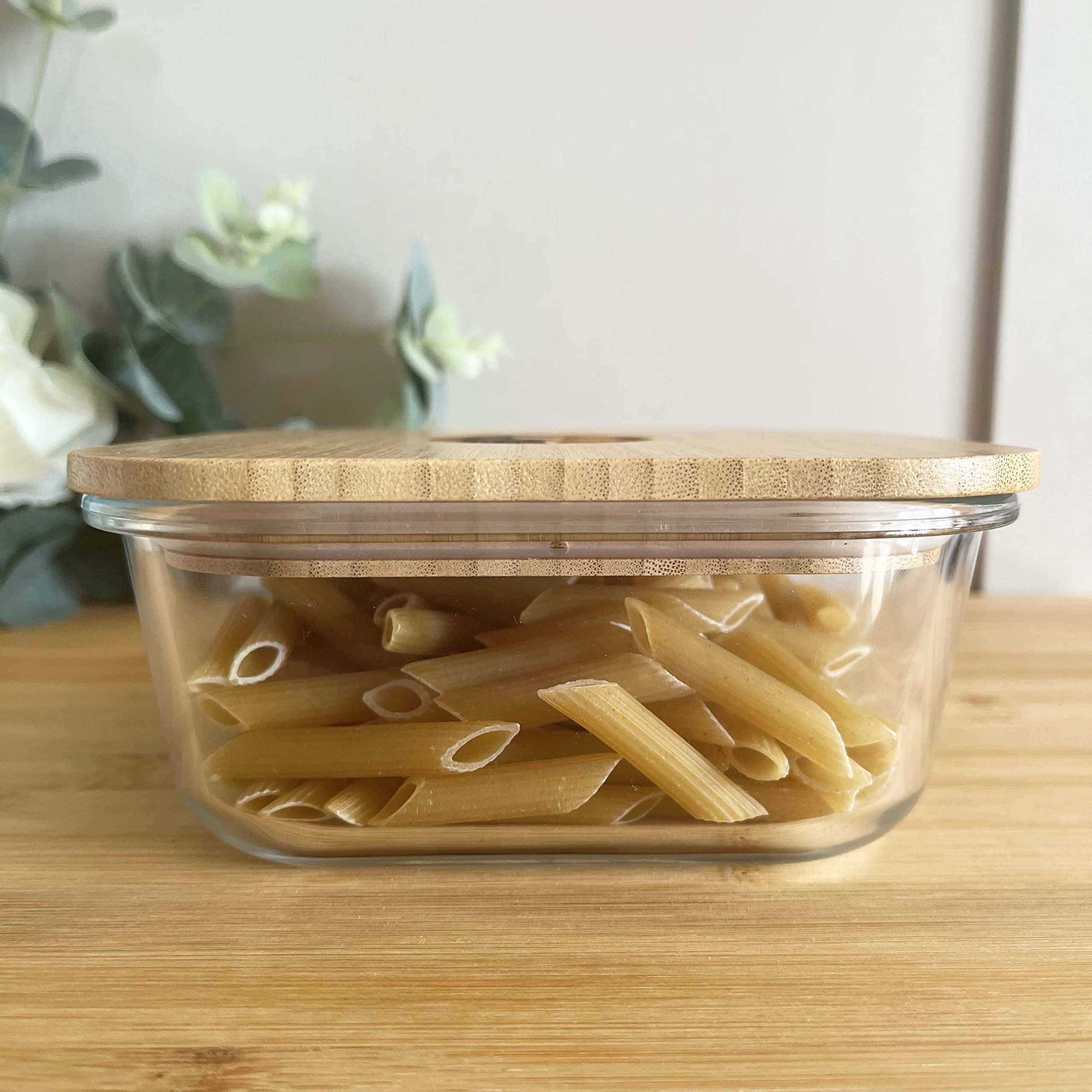 Set di 3 contenitori per alimenti quadrati in vetro con coperchio