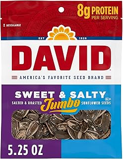 DAVID Roasted and Salted Sweet and Salty Jumbo Sunflower Seeds, Keto Fri...
