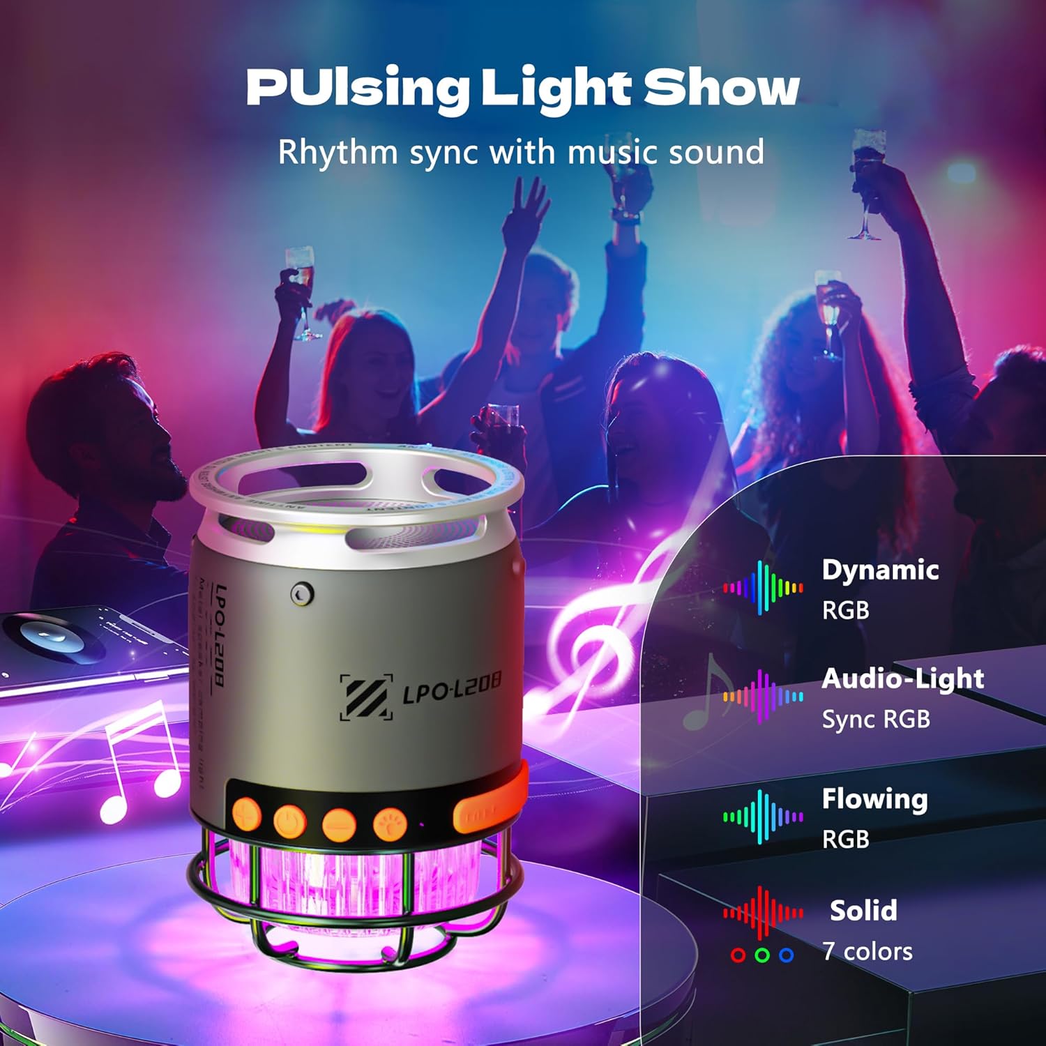 Metal Outdoor Bluetooth Speakers Waterproof with 3 Adjustable Modes LED Torch/Colorful Mood Lights & SOS Rescue Portable with Stand & Lanyard - for Camping/Hiking/Party (Orange)