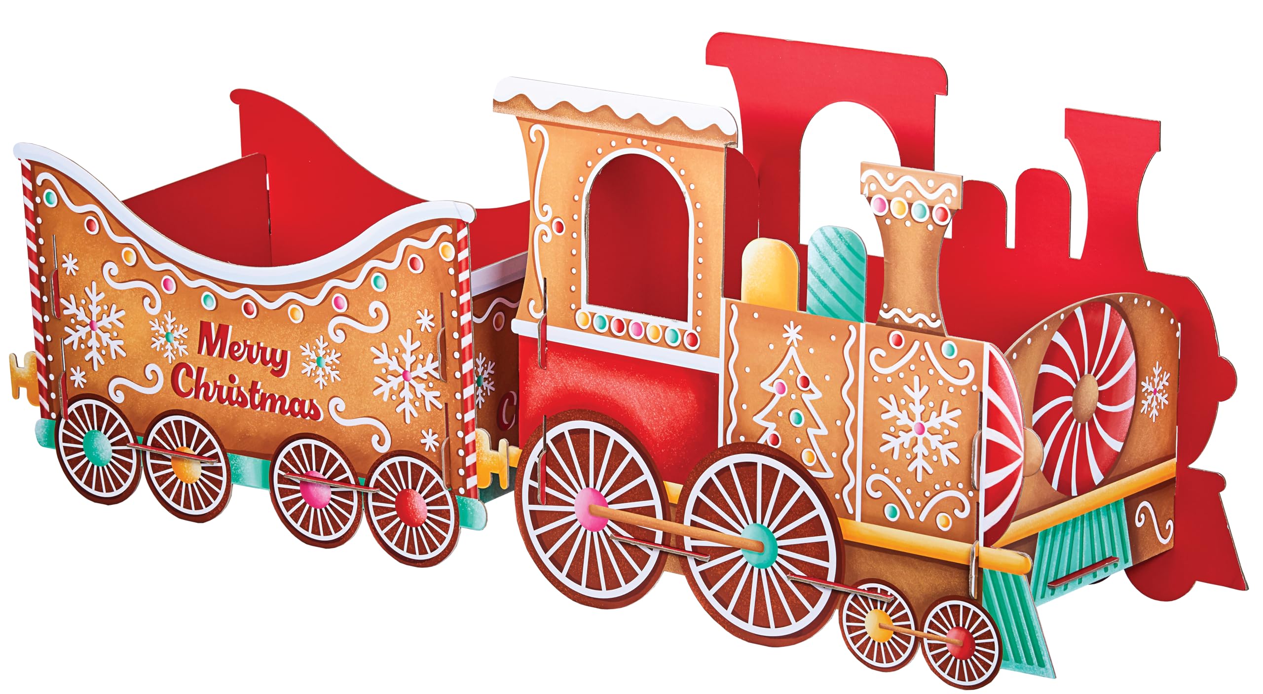 Design By Violet Multicolour Gingerbread Christmas Train Gift Holder – Pack Of 3 Festive Cardboard Trains For Presents & Treats – Durable 1200Gsm Card With 83 Alphabet Stickers For Personalised Christmas Displays