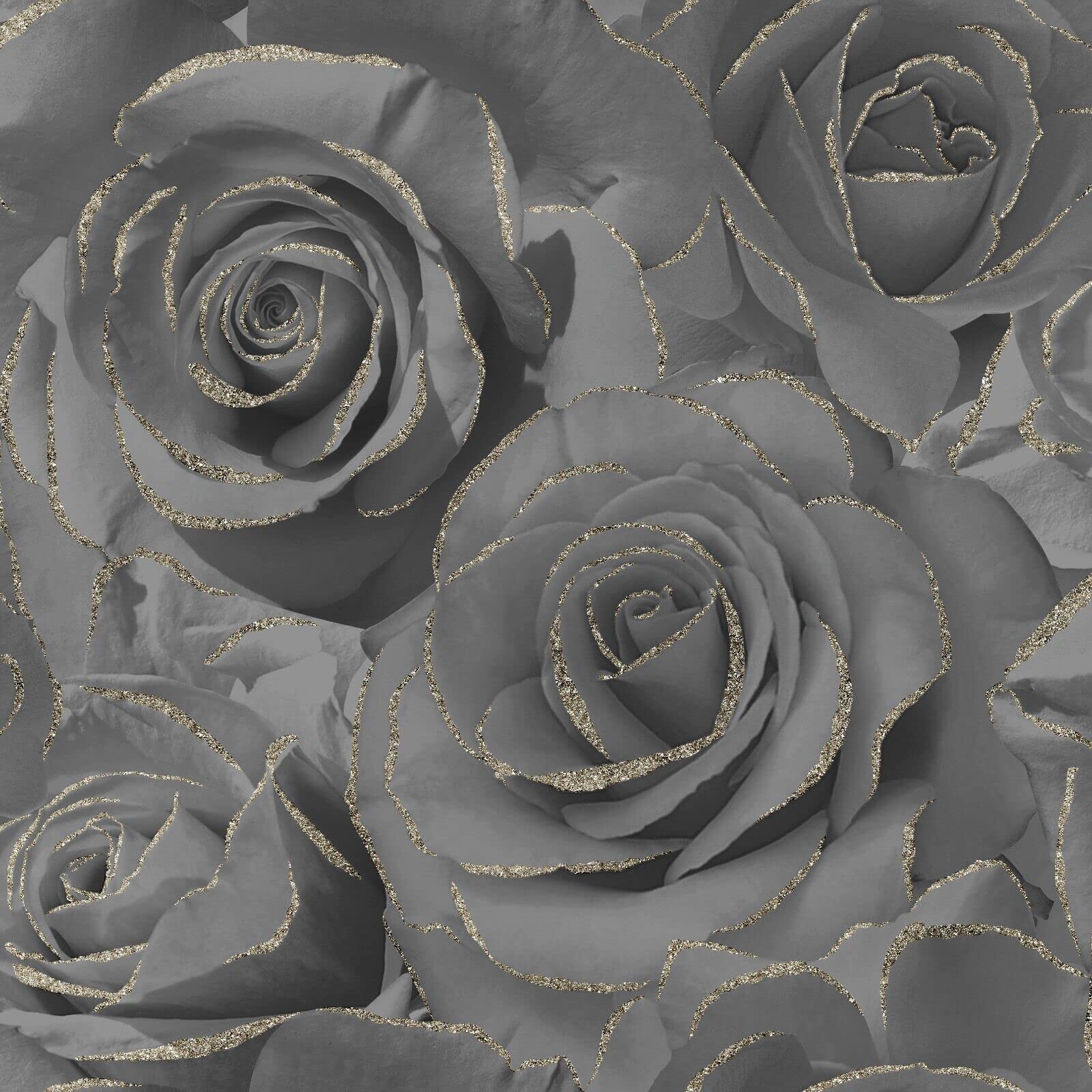 SOPHIE LAURENCE Floral Bloom Glitter Detail Roses Wallpaper (Full Roll, Black)