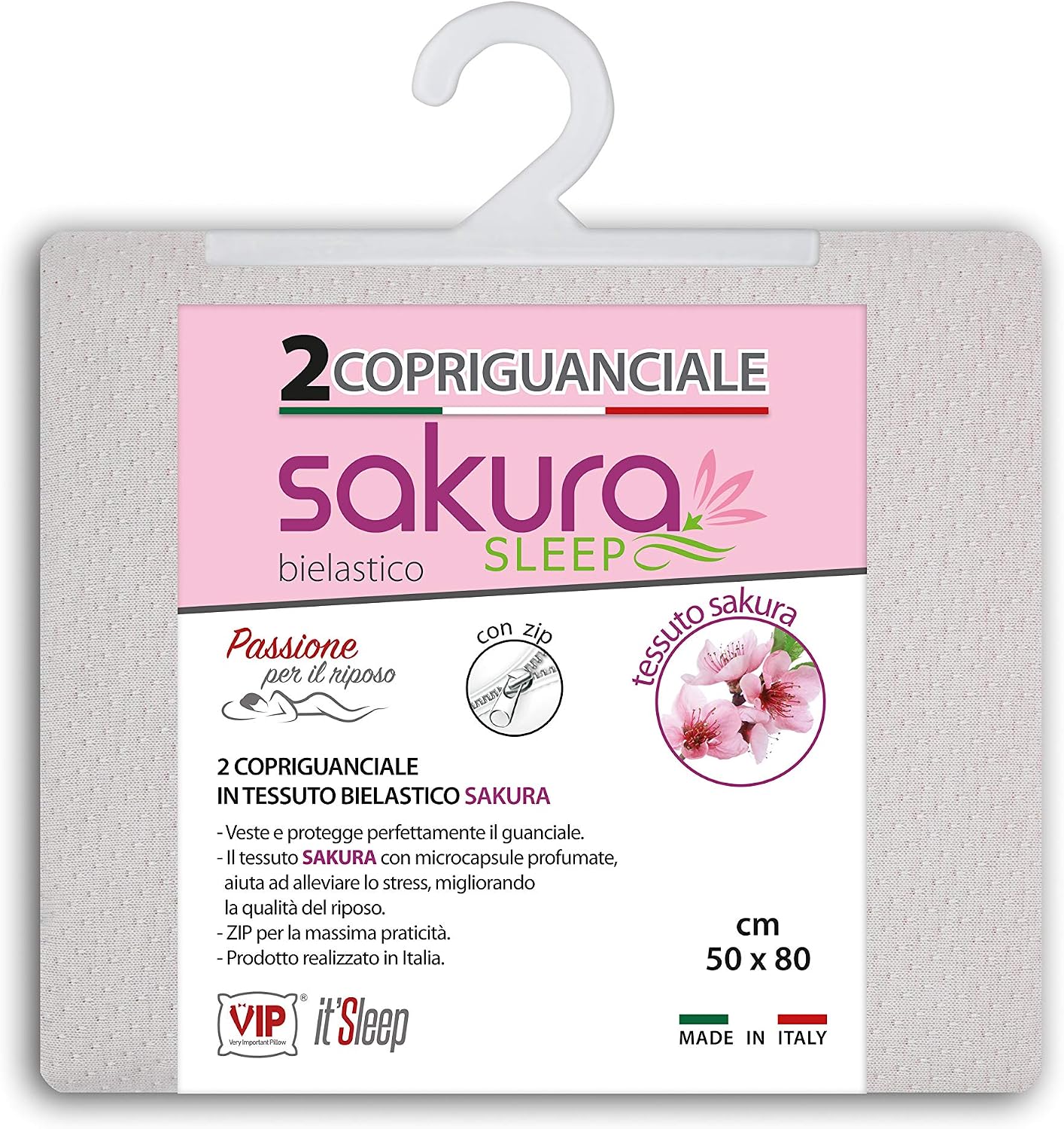 V.I.P. Very Important Pillow V.I.P. Pair of Sakura Elasticated Pillowcases with Zip for Pillow Cushion 50 x 80 cm