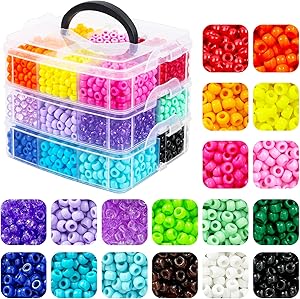 3600Pcs Pony Beads, 18Assorted Colors 6x9mm Plastic Kandi Beads Bulk for Bracelets Hair Braids Jewelry Making DIY Crafts