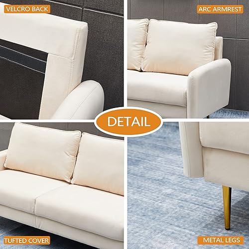 Miniatura 3 de Sofá moderno de terciopelo con patas de metal para sala de estar, oficina, color beige
